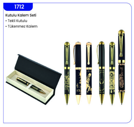 1712 Tekli Kutulu Tükenmez Kalem Seti